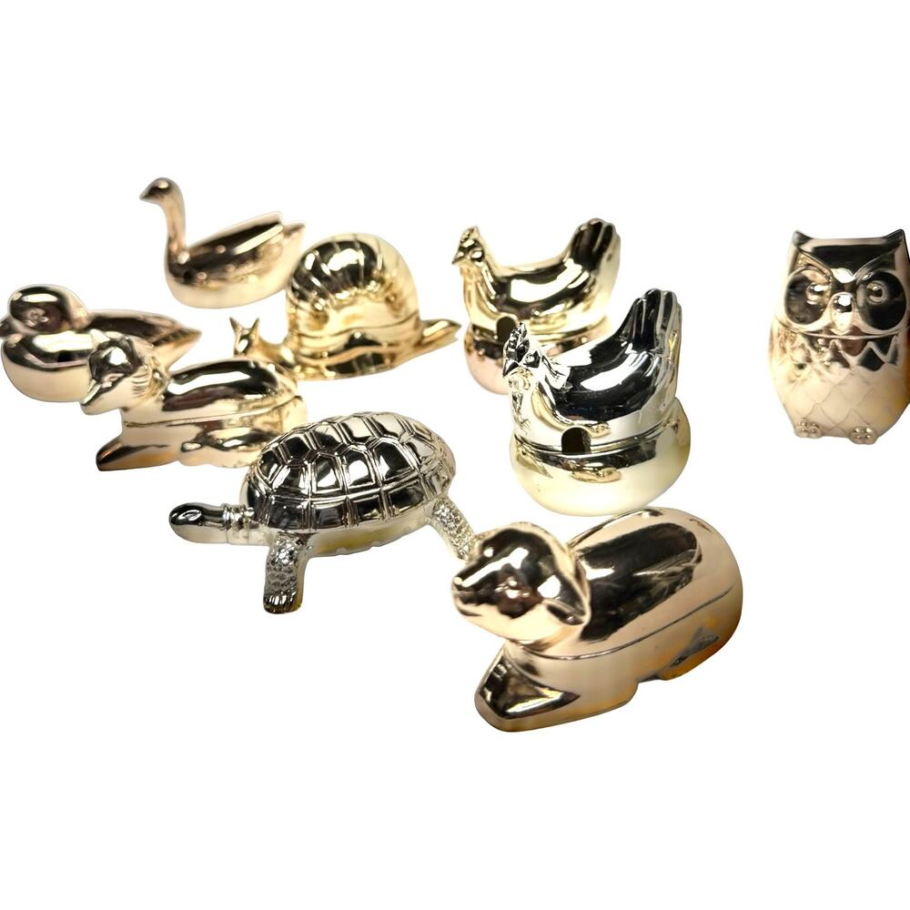 9pc Wm. A. Rogers Silverplate Animal Salt Cellars - Owl Turtle Snail Lamb & More